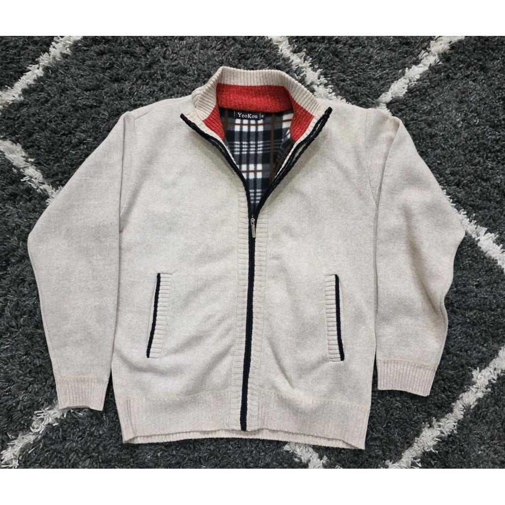 Yeokou Cardigan 00058-kaiqise-M-YK Plaid Mens Casual Slim Full Zip Thick